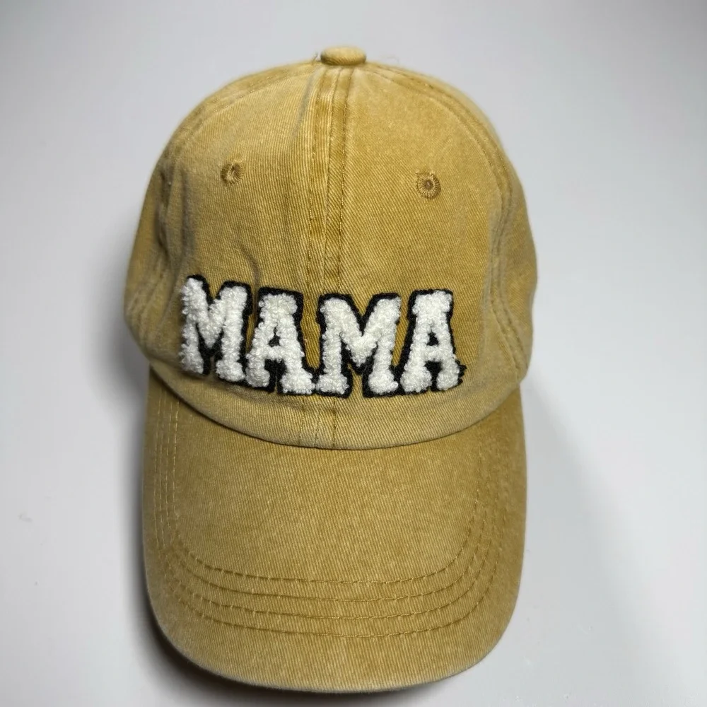 Mustard Yellow Washed Cotton Mama Chenille Letter Patch Baseball Cap Dad Hat